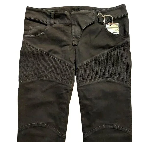 John Richmond X Black Cotton Ruched Cropped Skinny Pants Jeans Sz 38 NWT - Picture 2 of 11